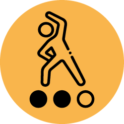 Ikoni, missä ihmishahmo venyttelemässä sekä kaksi tummennettua palluraa.